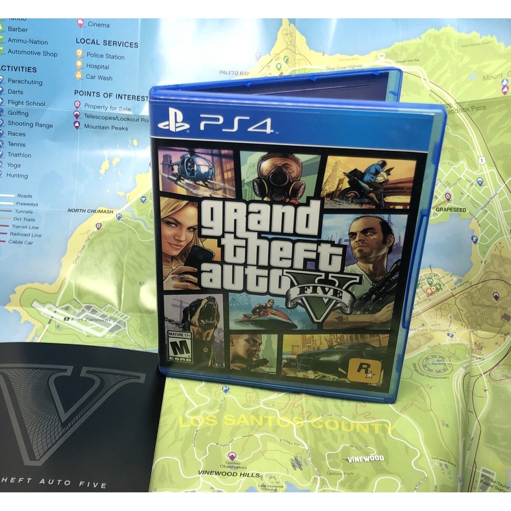 Grand Theft Auto V (Sony PlayStation 4, 2014) Physical Complete w/Map, Mint